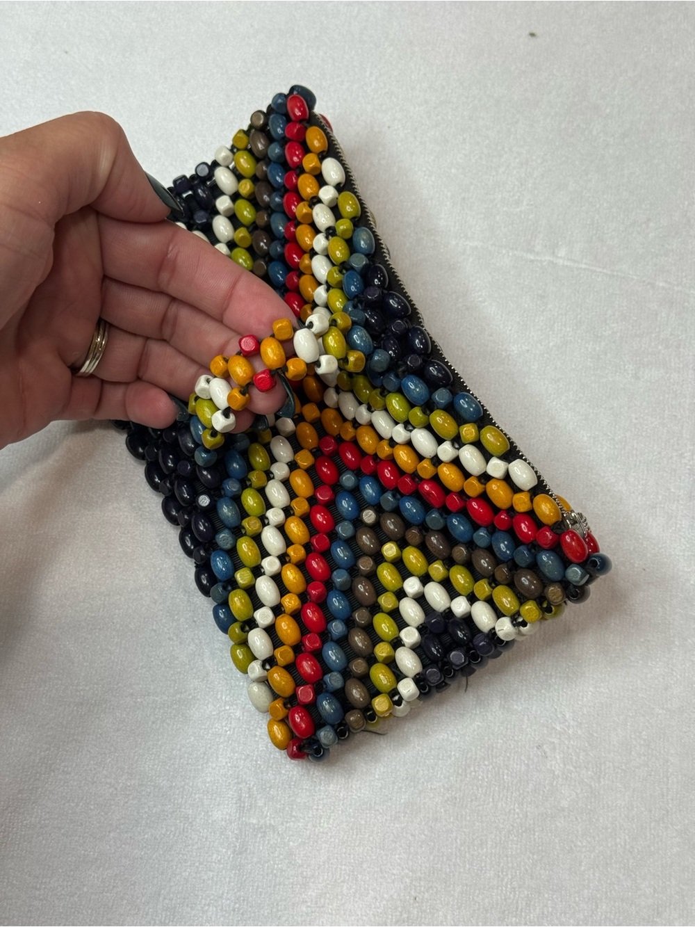 VTG 1930s Showanek wooden beaded purse wristlet clutch Czechoslovakia boho - Picture 2 of 7